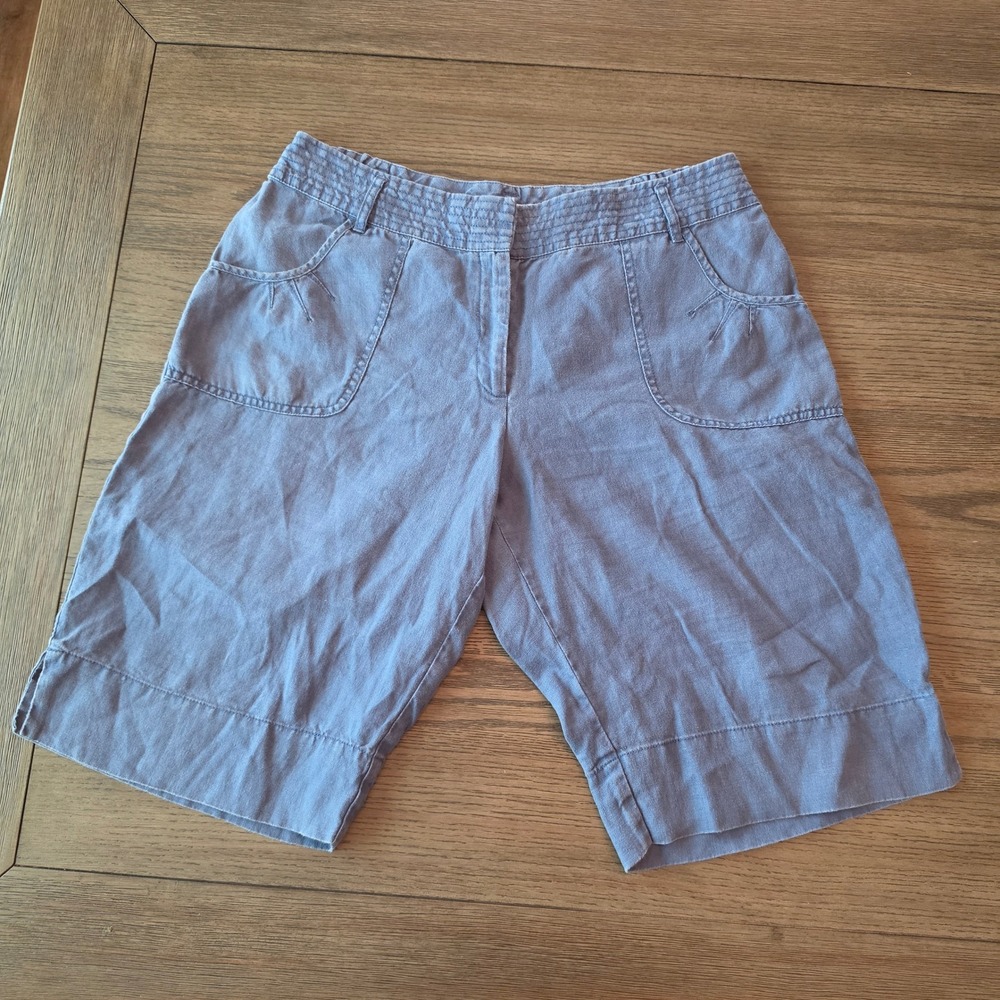 J. Jill Blue 100% Linen Bermuda Shorts Women 16W Genuine Fit 81-7198W
